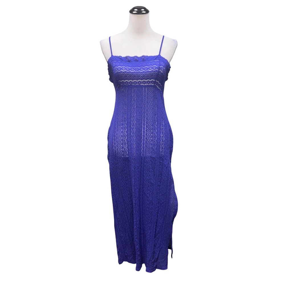 Y2K Victoria's Secret Maxi Nightgown Women S Blue Sheer Lace Side Slit Lingerie